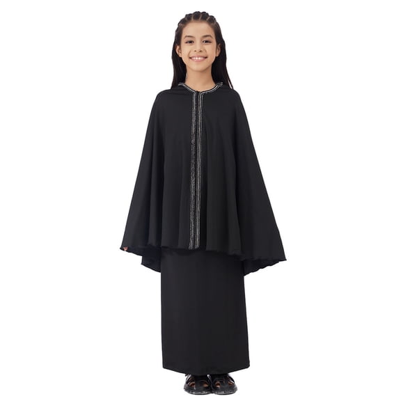 WOYY Toddler Girls Casual Solid Long Sleeve Abaya with Hijab Outfits, 2-Piece, Sizes 2-3T
