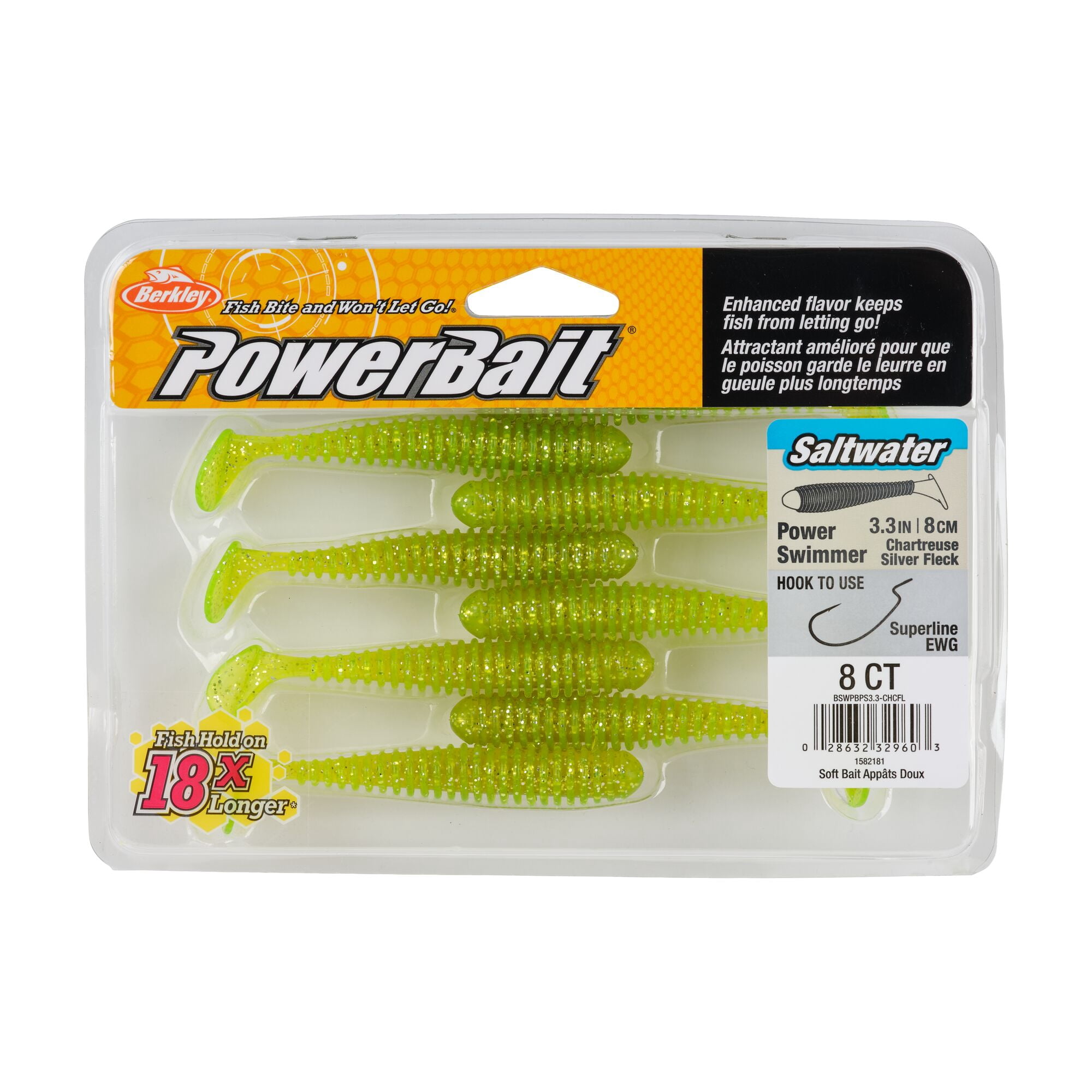 Berkley PowerBait® Saltwater Power Swimmer, 3.3 in, Swimbaits, Chrome Flash (8-count)