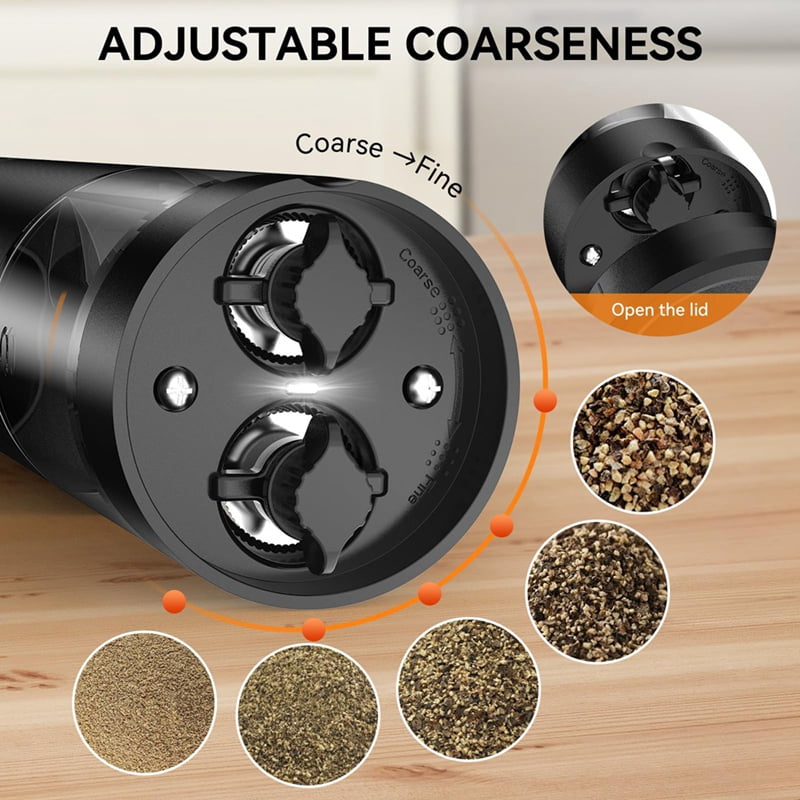 2in1 Electric Salt and Pepper Grinder Set, USB Rechargeable, Automatic Salt and Pepper Mill Shakers with LED Light