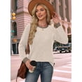 thumbnail image 4 of Long Sleeve Shirts for Women Sweaters Fall Outfits Color Block Winter Clothing Dressy Casual Soft Apricot XXL, 4 of 7