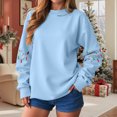 thumbnail image 6 of larppty Christmas Sweatshirts Women Christmas Light Sweaters Merry and Bright Long Sleeve Shirts Crewneck Pullover Tops (Sky Blue, L), 6 of 9