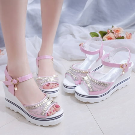 

Shldybc Wedge Sandals for Women Fashion Women Ankle Strap Summer Slide Sandals Platforms Wedges Shose Summer Savings Clearance