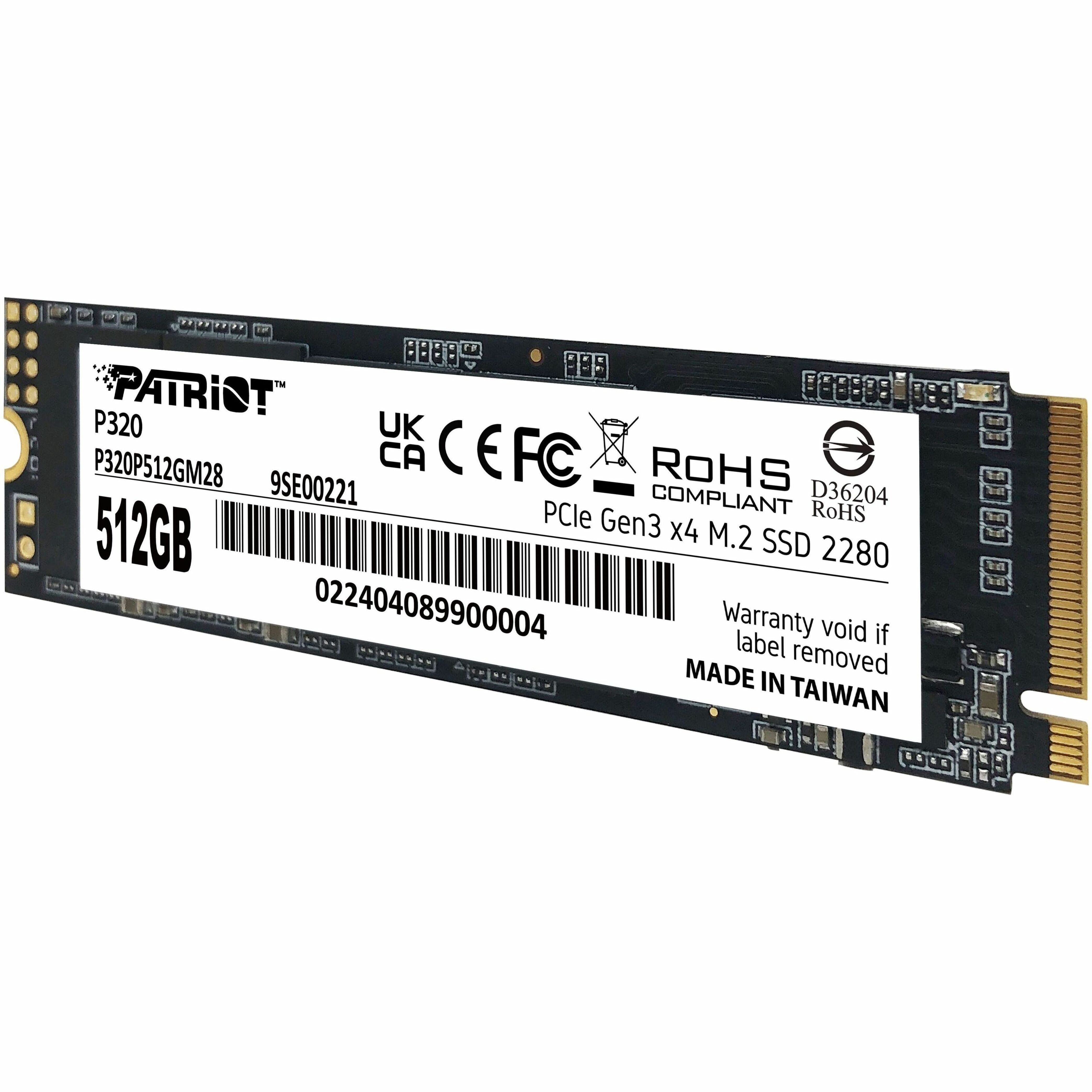 Patriot P320 512GB Internal SSD - NVMe PCIe Gen 3x4 - M.2 2280 - Solid State Drive - P320P512GM28