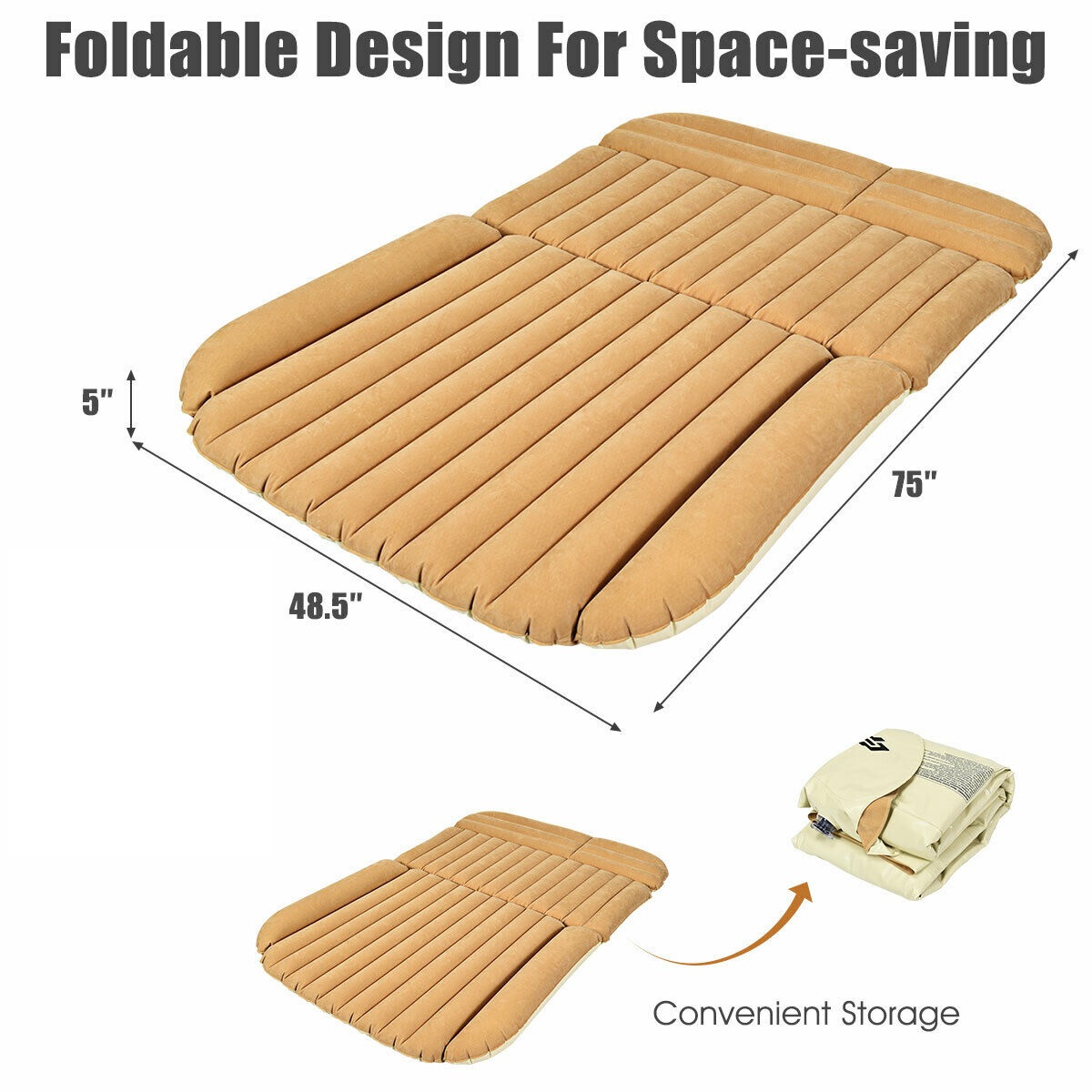 Gymax Inflatable SUV Air Backseat Mattress Flocking Travel Pad w/Pump Camping Travel
