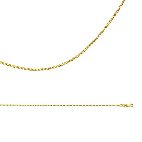Solid 14k Yellow Gold Chain Wheat Necklace Flat Open Link Polished Cable Fancy Thin, 1.2 mm - 16 inch