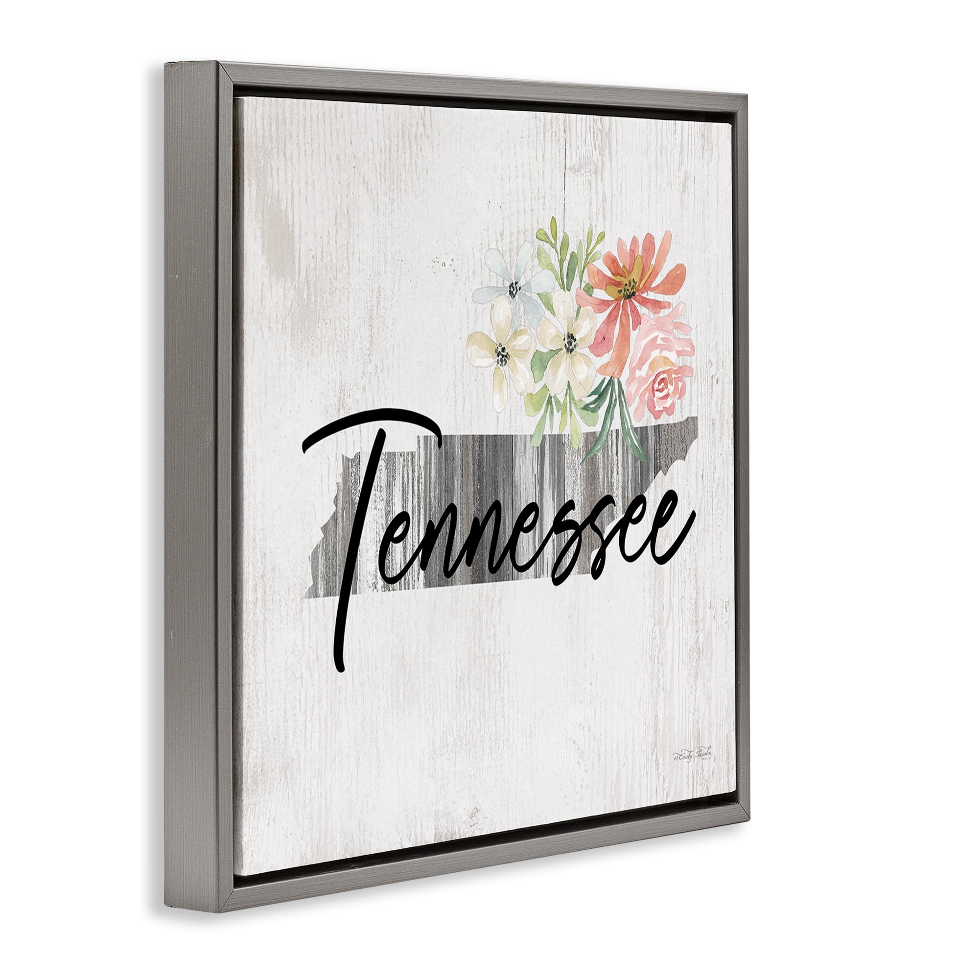 Stupell Industries Shabby Chic Tennessee Botanical & Floral Painting Gray Floater Framed Canvas Art Print Wall Art, 18 x 18