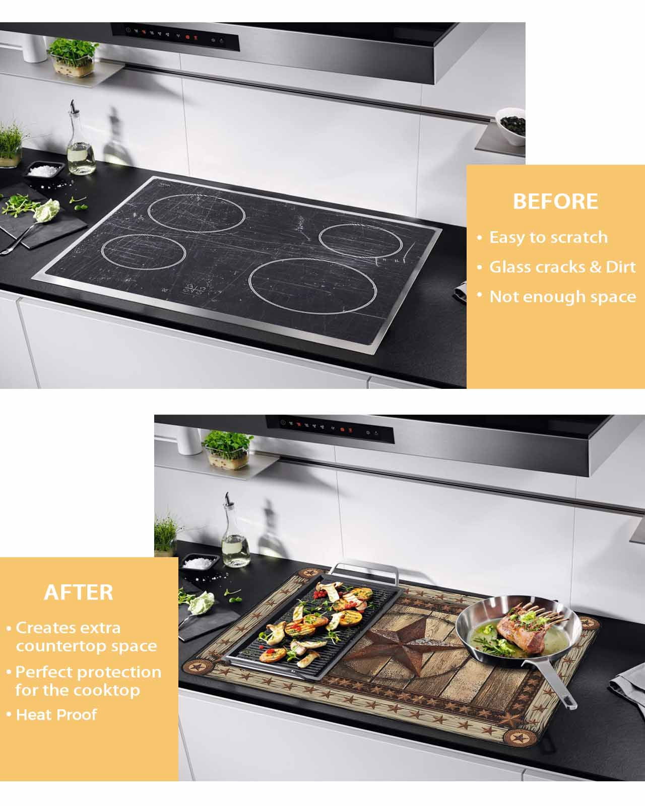 nqOlkjepod Large Induction Cooktop Protector Mat 24"x21", Western Farmhouse Stove Top Covers for Electric Stove, Rustic Country Texas Star Retro Stove Burner Cover Mats, Glass Top Stove Cover