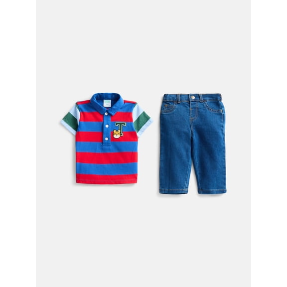 Wonder Nation Baby Boys Striped Polo Shirt and Pants Set, 2-Piece, Sizes 0/3M-24M
