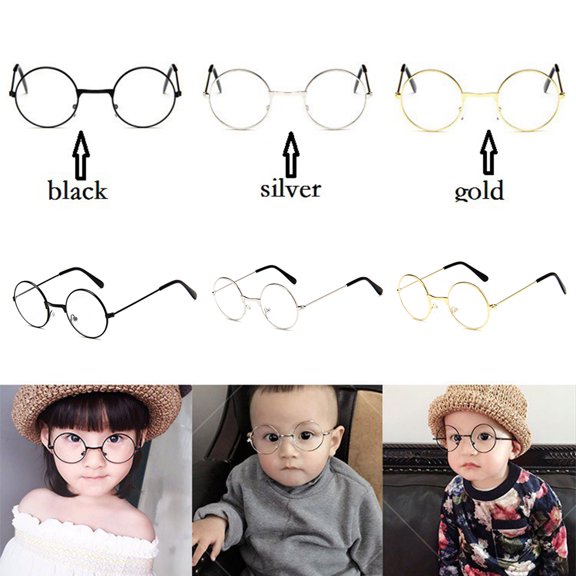 Waroomhouse Vintage Round Metal Frame Resin Lens Kids Eye Glasses Photography Studio Prop