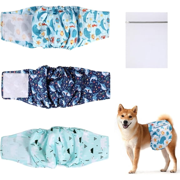 VETPW 3 Packs Dog Nappies Male, Reusable Super Absorbent Washable Dog Diapers, Belly Bands for Dog, Puppy Nappies Dog Hygiene Pants Season Pants Sanitary Pants, S