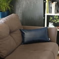 thumbnail image 3 of Boho Handcrafted Decorative Single Throw Pillow Cover Vegan Faux Leather Solid 12" x 20" Navy Blue Lumbar for Couch, Bedding, 3 of 4