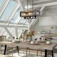 thumbnail image 5 of LNC 3-Lights Farmhouse Distressed Brown Wood Clear Glass Linear Chandelier, 5 of 10