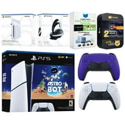 Sony PlayStation 5 Slim Digital Astro Bot Bundle with Disc Drive, Extra Controller, MightySkins Voucher and 2 Year Extended Warranty - Galactic Purple