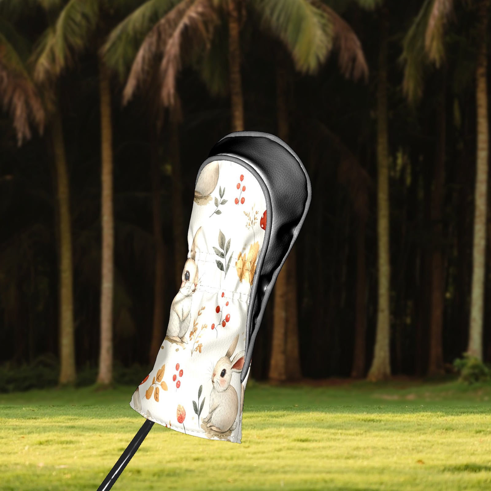Golf Head Covers Cute Rabbit Pattern for Driver, Wood & Hybrid, Premium Waterproof PU Leather with Plush Lining, Animal Golf Gifts