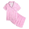 thumbnail image 4 of LIIPEE Summer Pajamas For Girls Cute Heart Graphic Short Sleeve Flat Collar Blouse And Shorts Pajama Set 2 Piece Kids Casual Sleepwear,4-5 Years, 4 of 5