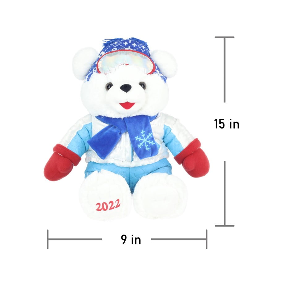 Holiday Time 15 inch Snowflake Teddy Bear 2022, Snowflake Red Ski Wear Girl  