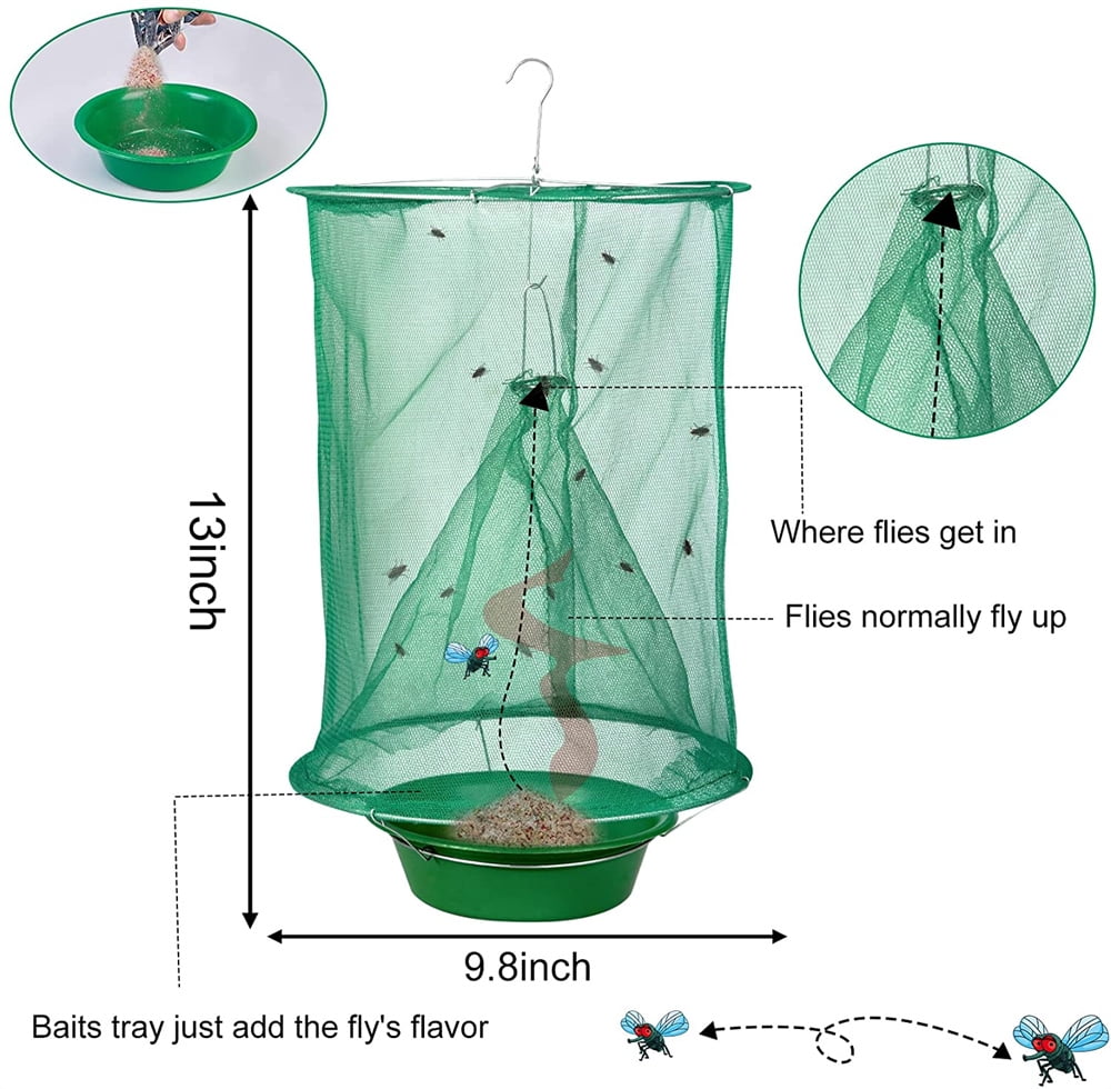 Hanging Folding Reusable Fly Insect Trap Net Catcher Cage Pot; Bait Killer  E6K8