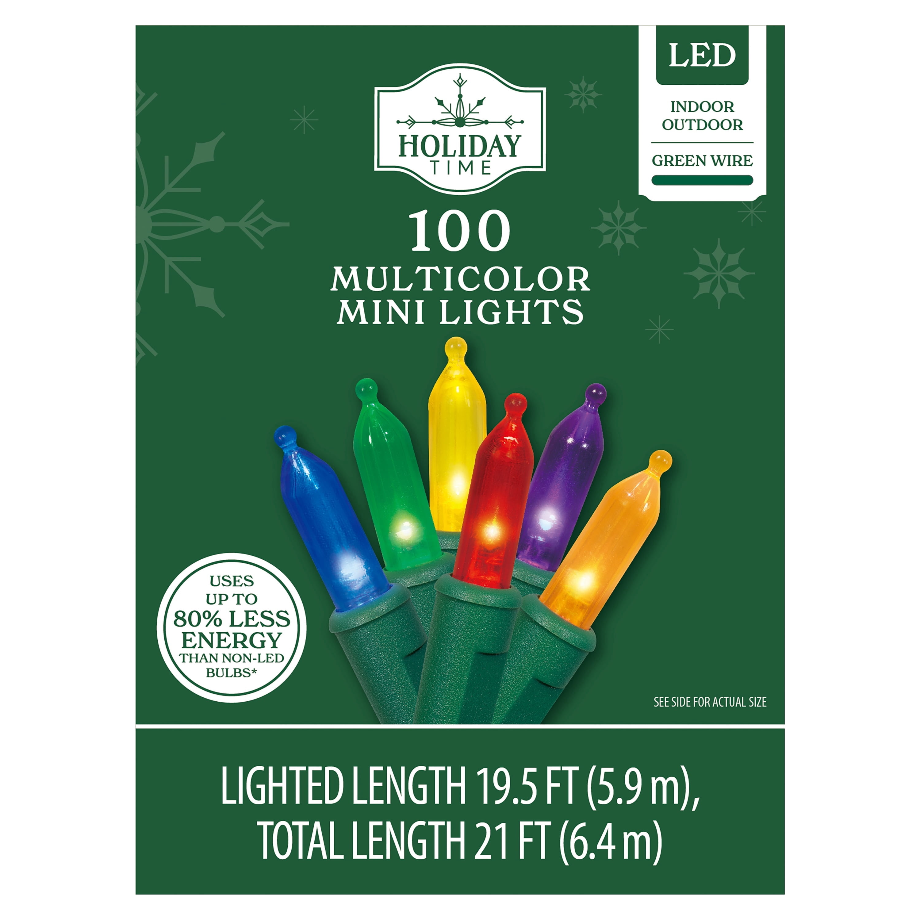 Indoor/Outdoor 100-Count LED Mini Christmas String Lights, Multicolor, Green Wire, 19.5', by Holiday Time