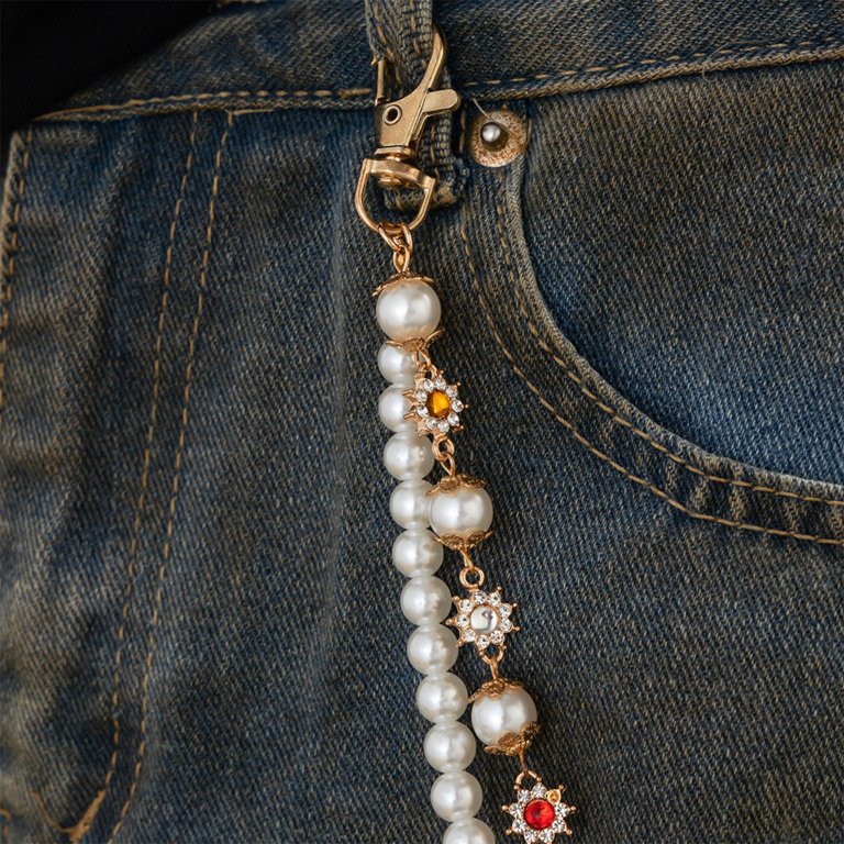 lanema Fashionable Pearls and Floral Chain Belt Pants Chain  display picture 3