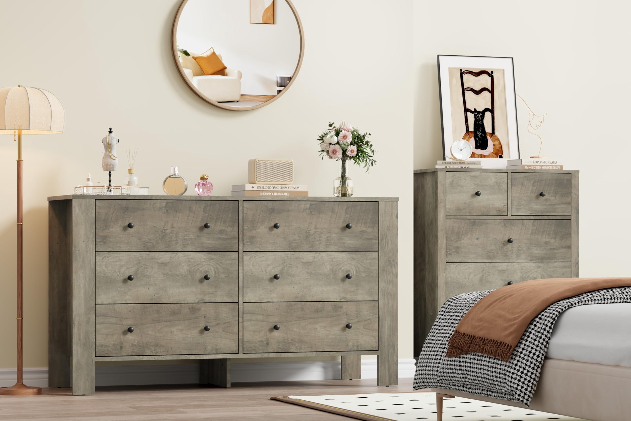 6 Drawer Dresser, Modern Wood Dresser for Bedroom, with Deep Drawers & Metal Knobs, for Hallway, Entryway, Living Room