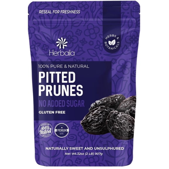 Pitted Prunes 32oz (2LB) – Unsweetened, No Sugar Added, Unsulphured Dried Plums, Naturally Sweet