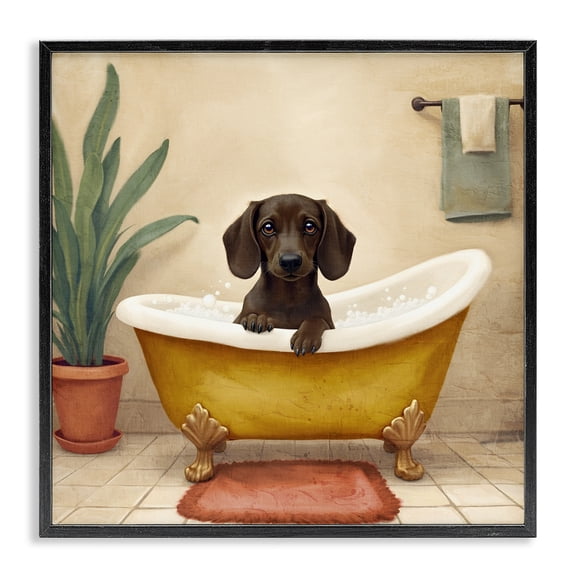 Stupell Industries Bubble Bath Brown Dog Black Framed Giclee Art, design by Kim Allen