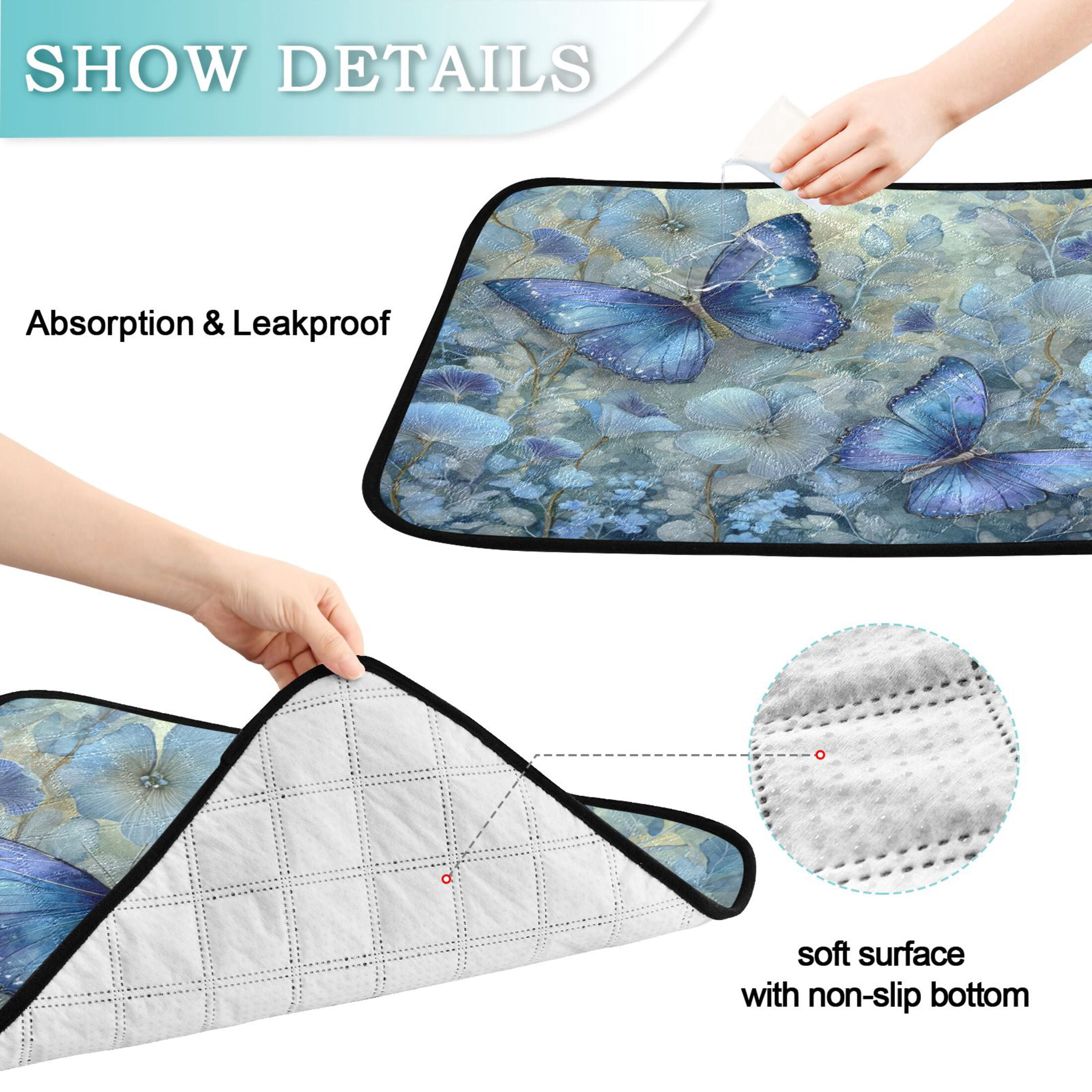Qxltty Butterfly Floral Cat litter Pads Pet Set of 3 Diaper Mats Center Anti-leakage Layer Absorbent Soft and Comfortable