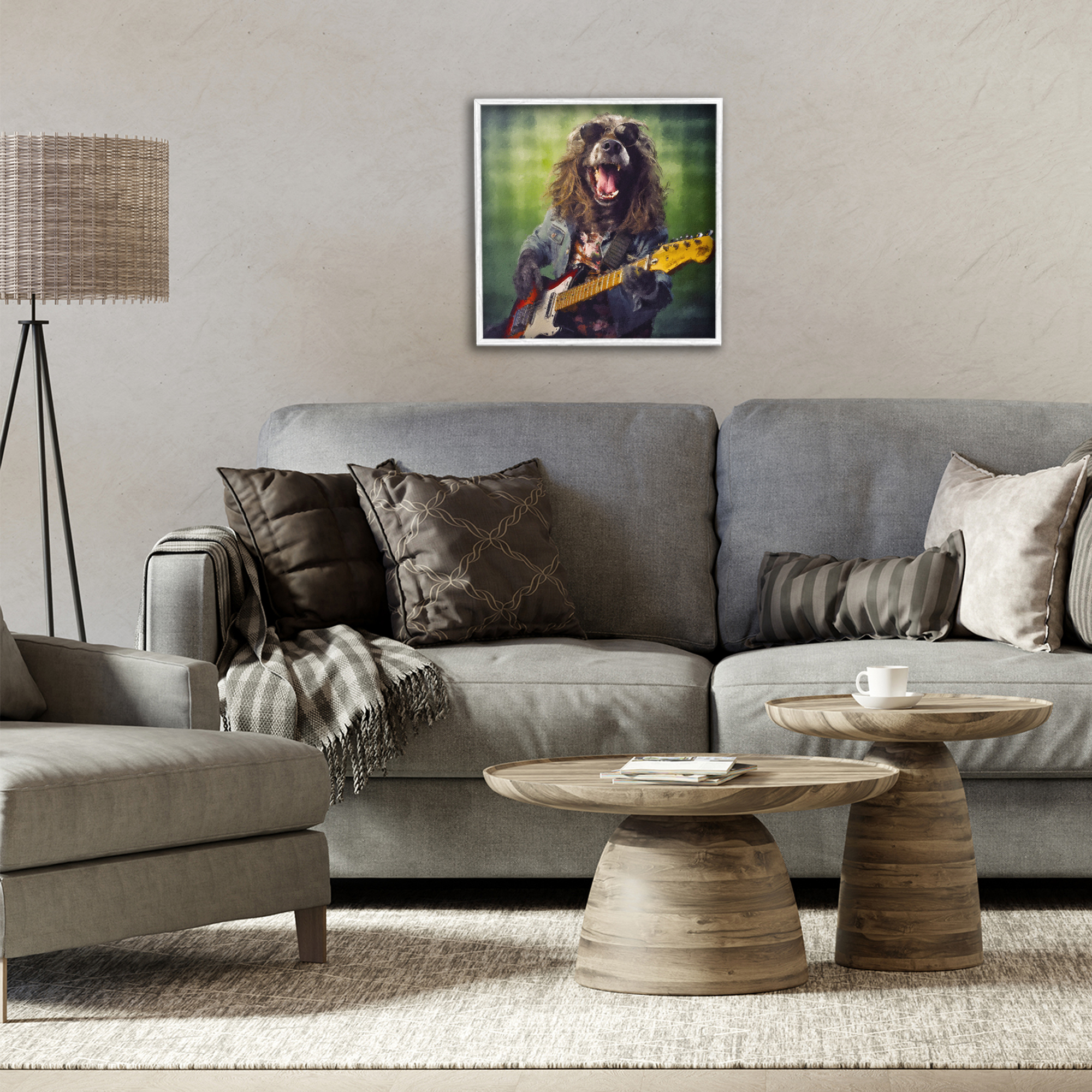 Musician Mutt Halen White Framed Giclee Art, design by Sean Parnell