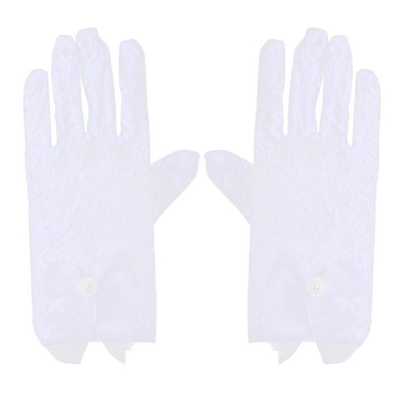 Elegant White Lace Gloves with Bowknot Design for Sun Protection – Stretchy and Comfortable for Costumes, Outdoor Events, and Parties