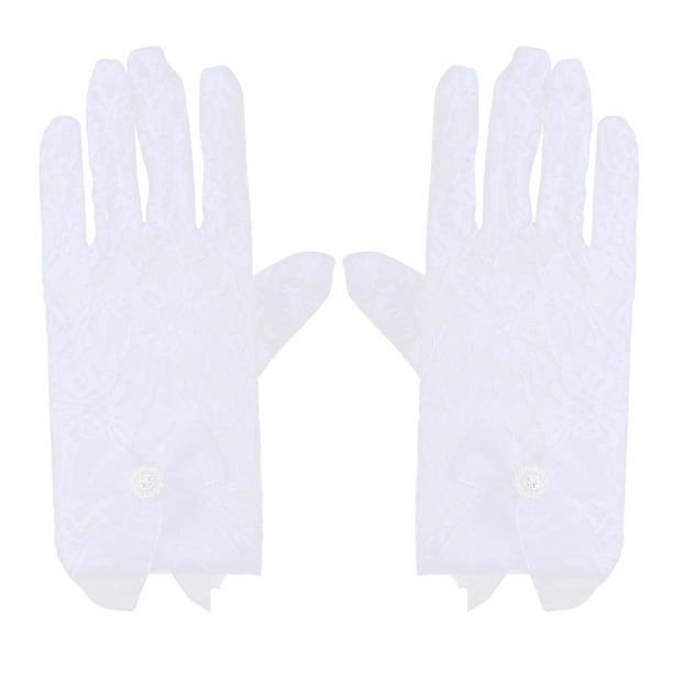 Elegant White Lace Gloves with Bowknot Design for Sun Protection – Stretchy and Comfortable for Costumes, Outdoor Events, and Parties