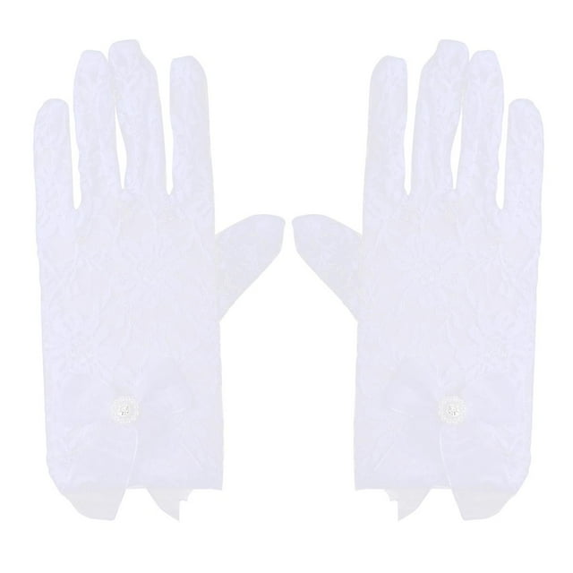 Elegant White Lace Gloves with Bowknot Design for Sun Protection – Stretchy and Comfortable for Costumes, Outdoor Events, and Parties