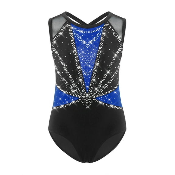 YiZYiF Kids Girls Sleeveless Cross Back Gymnastics Leotards Sparkly Ballet Dance Bodysuit Unitard Blue 12
