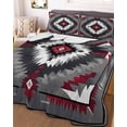thumbnail image 3 of Quilts Full Size, Boho Red Grey Soft Comforter Bedding Set for Bed, Geometric Southwestern Retro Ethnic Lightweight Quilted Bedspread with Pillow Cover(2 Pieces) for All Season, 78x90 Inch, 3 of 6