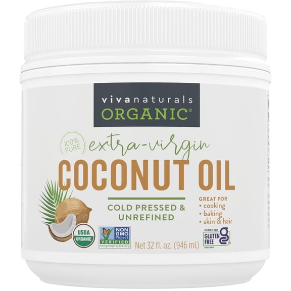 Organic Coconut Oil - Unrefined and Cold-Pressed, Natural Hair Oil, Skin Oil and Cooking Oil with Fresh Flavor, Non-GMO Extra Virgin Coconut Oil (Aceite de Coco), USDA Organic, 32 oz