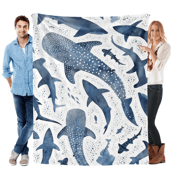 Romantic Ocean Style Whale Shark Pattern Warm Blanket for Children & Adults Soft Comfortable All-Season Nap Blanket