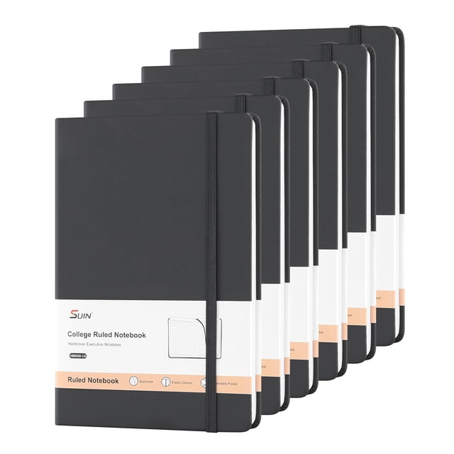 Cuadernos de tapa dura SUIN A5 a rayas, 200 páginas, paquete de 6