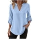 thumbnail image 1 of Camisas de Color Sólido para las Mujeres 3/4 Manga Manga Corta Cuello en V, Blusa Casual para Primavera Verano Diario, 1 of 9