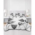 thumbnail image 3 of Black Grey Tulip Full Size Down Alternative Comforter, Lightweight Comforter Quilt Bedding Set with Pillow Shams Flower Floral Modern Minimalist White All Seasons Bed Comforter Duvet Insert 78"x90", 3 of 7
