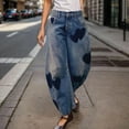thumbnail image 5 of Wide Leg Pants Woman Ladies Mid Rise Heart Printed Denim Ankle Pant Vintage Baggy Barrel Jeans Slacks for Women Blue XXL, 5 of 7