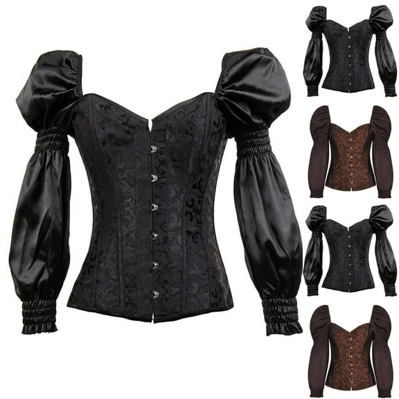 Elainilye Fashion Corset Tops for Women Sexy Lace Back Zip Corset Bustier G-string Body Shaper Shapewear,Black