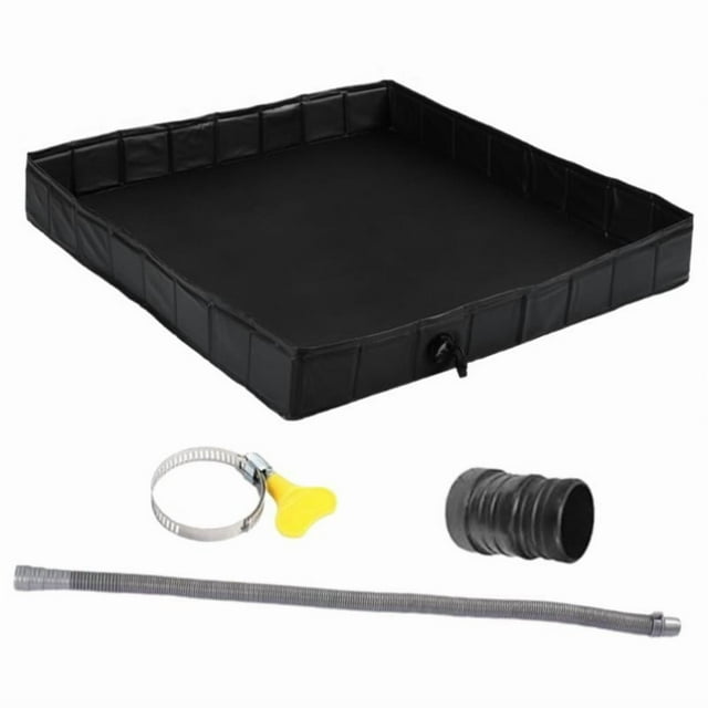 Plato de ducha plegable y portátil para camping con manguera de desagüe, fabricado en PVC, de fácil instalación. Ideal para caravanas, camping y masco Negro 86cmx86cmx13cm