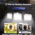 thumbnail image 5 of Bxaolu Solar Outdoor Lights 120 LED Security Lights with Remote Control, 3 Heads Motion Sensor Lights, IP65 Waterproof, 270° Wide Angle Flood Wall Lights with 3 Modes(1 Pack), 5 of 9