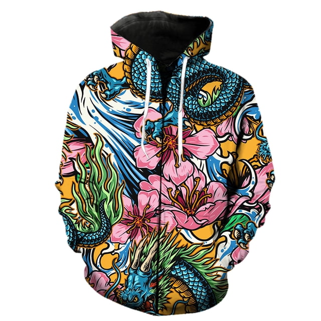 Sudadera con capucha y cremallera de estilo japonés para hombre, ropa de calle Harajuku, moda, sudaderas con estampado 3D, informal, divertida, unisex, de gran tamaño