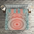 thumbnail image 2 of Ambesonne Coral and Teal Quilted Coverlet 3 Pcs, Modern Mandala, King Size, Coral Teal, 2 of 2