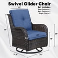 thumbnail image 2 of Giantfurnni Outdoor Swivel Chairs Set of 2, Patio Wicker Rocker Chairs Ideal for Porch Balcony Deck Yard, Brown Wicker/Blue Cushions, 2 of 11