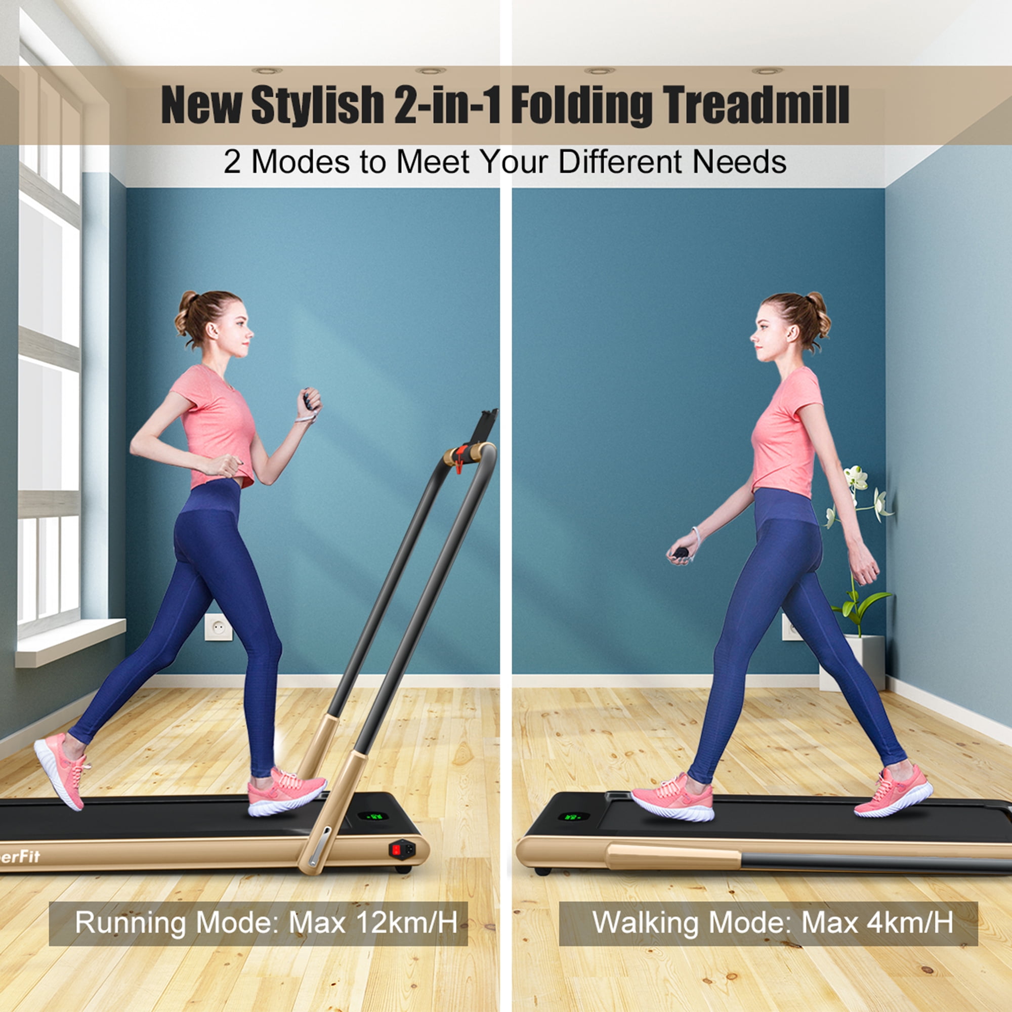 Gymax 2.25HP Under Desk Electric Pad Treadmill Running Machine Golden