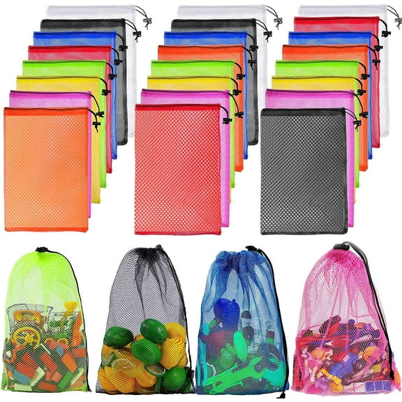 Visen 24 Colorful Mesh Drawstring Bags - Storage Mesh Stuff Sacks, Net Bags for Collecting Toys, Travel, Sports, Laundry, Gym - 11.8x17.7 Inches