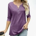 thumbnail image 6 of 3/4 Length Sleeve Womens Tops Loose Casual Raglan V-Neck Henley Tshirts Trendy Fall Basic Dressy Button Comfy Tunic Blouses, 6 of 7