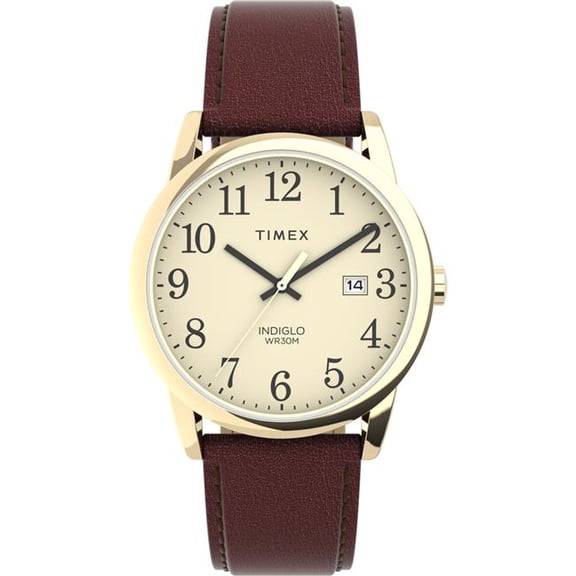 Timex Men's Easy Reader 38mm Watch - Brown Strap Cream Dial Gold-Tone Case