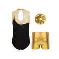 thumbnail image 2 of HULIJA Kids 3 Piece Dance Outfit Girls Gymnastics Leotard Mesh Bodysuit Unitard with Dance Yoga Gold 12, 2 of 5